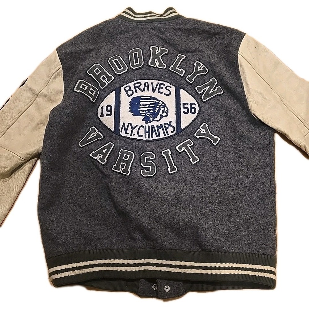 True Religion Richie Men's XXXL Letterman Varsity Jacket Brooklyn Braves Gray - Picture 6 of 7